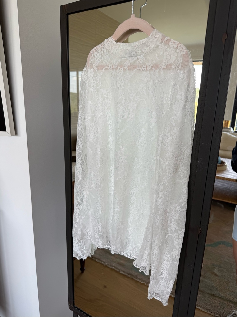White lace mock neck top